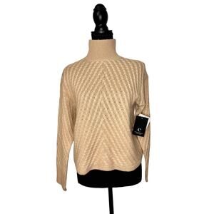 NWT C by Bloomingdale’s Tan 100% Cashmere Tan/Cream Mock Neck Sweater | Size XS